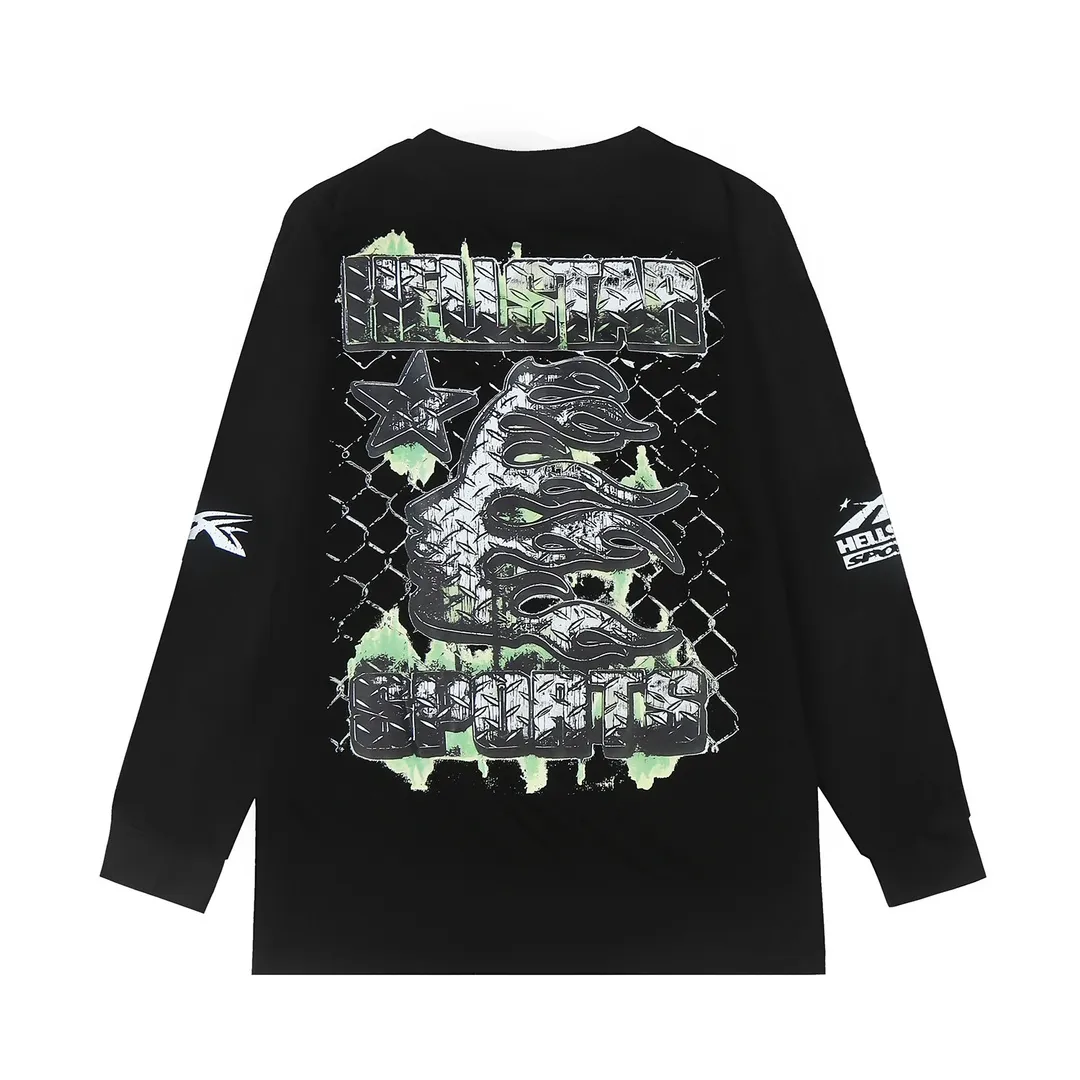 5510# P136 P136 Hellstar Hellstar letter print lightning high street men and women hip-hop loose long-sleeved T-shirt Color: White Black Size: S M L XL