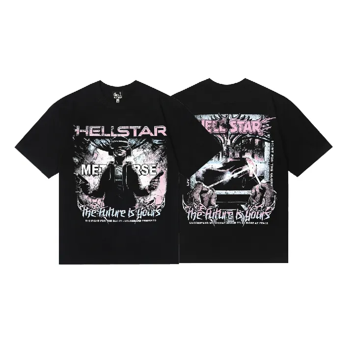 6808# P116 Hellstar American fashion high street pure cotton loose short-sleeved T-shirt Color: Black Size: S M L XL