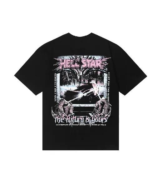 6808# P116 Hellstar American fashion high street pure cotton loose short-sleeved T-shirt Color: Black Size: S M L XL