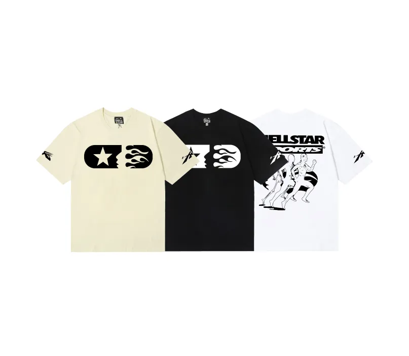 6704# P116 Hellstar American fashion high street pure cotton loose short-sleeved T-shirt Color: White Black Apricot Code Number: S M L XL