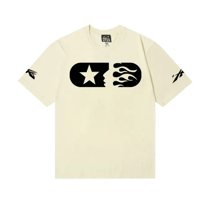 6704# P116 Hellstar American fashion high street pure cotton loose short-sleeved T-shirt Color: White Black Apricot Code Number: S M L XL