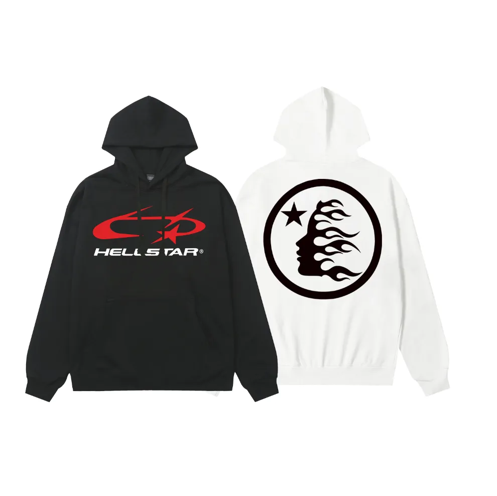 9920# P196 Ins American hip-hop trendy brand hellstar letter printed high street loose hooded pullover sweatshirt for men and women Color: Black White Size: S M L XL