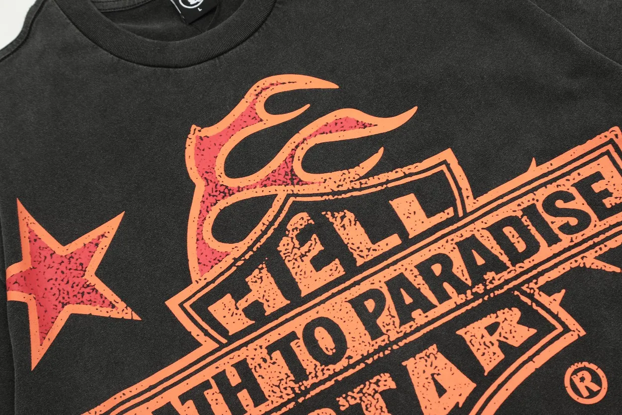 P126 Hellstar Studios Biker Tour Short Sleeve Tee Shirt Hellstar Travels Around the World washed and distressed short-sleeved T-shirt The new hot beauty trend Hellstar!  Standard beauty and trendy workmanship, original customization (fabric, pattern, printing, hang tag, main mark, etc.), exaggerated style, explosive style, dare to break through tradition, bring adventurous new fashion experience!  YoungBoy, the most popular rapper in the youth circle, has shot a lot of models for him, and celebrities such as Dababy and Swae Lee frequently get dressed!  color: Vintage Black (washed black) size: S, M, L, XL