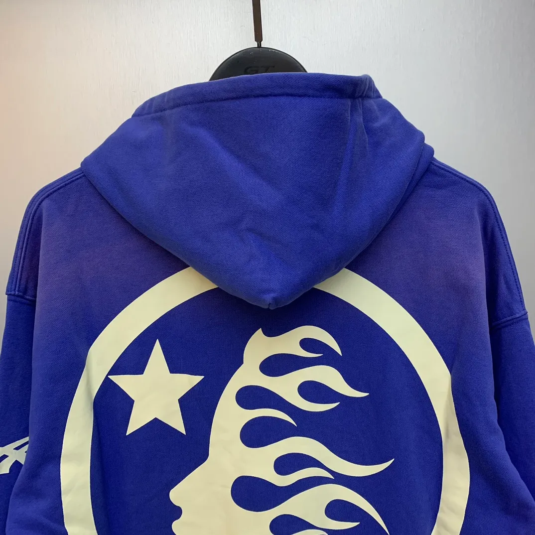 P240 Hellstar beautiful distressed washed high-quality hooded sweatshirt color (color): Vintage BLUE (washed blue) Size (size): S, M, L, XL