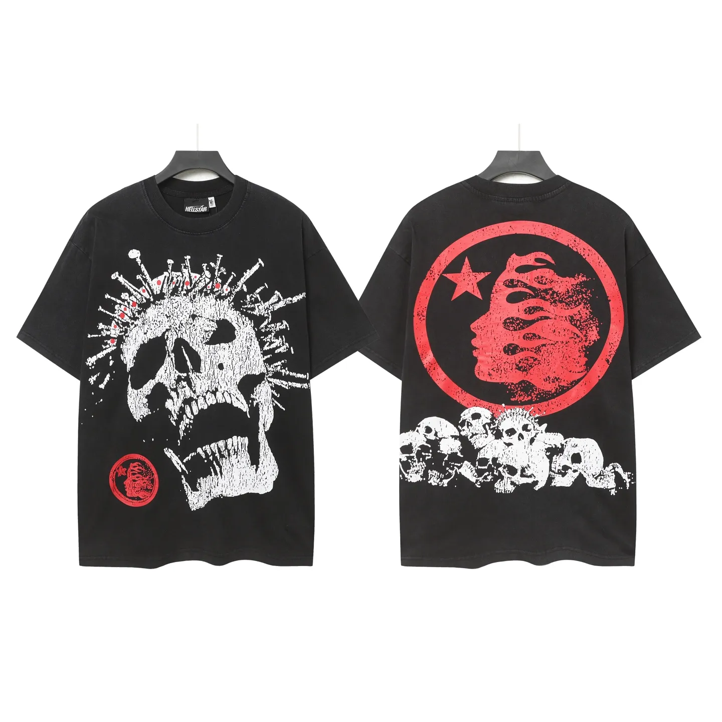 P122 Hellstar Cross-border European and American style street brand pure cotton T-shirt Fabric (fabric): 32 counts of 250g washed combed double yarn pure cotton Size (size): S-M- L- X L Color (colour): Washed black