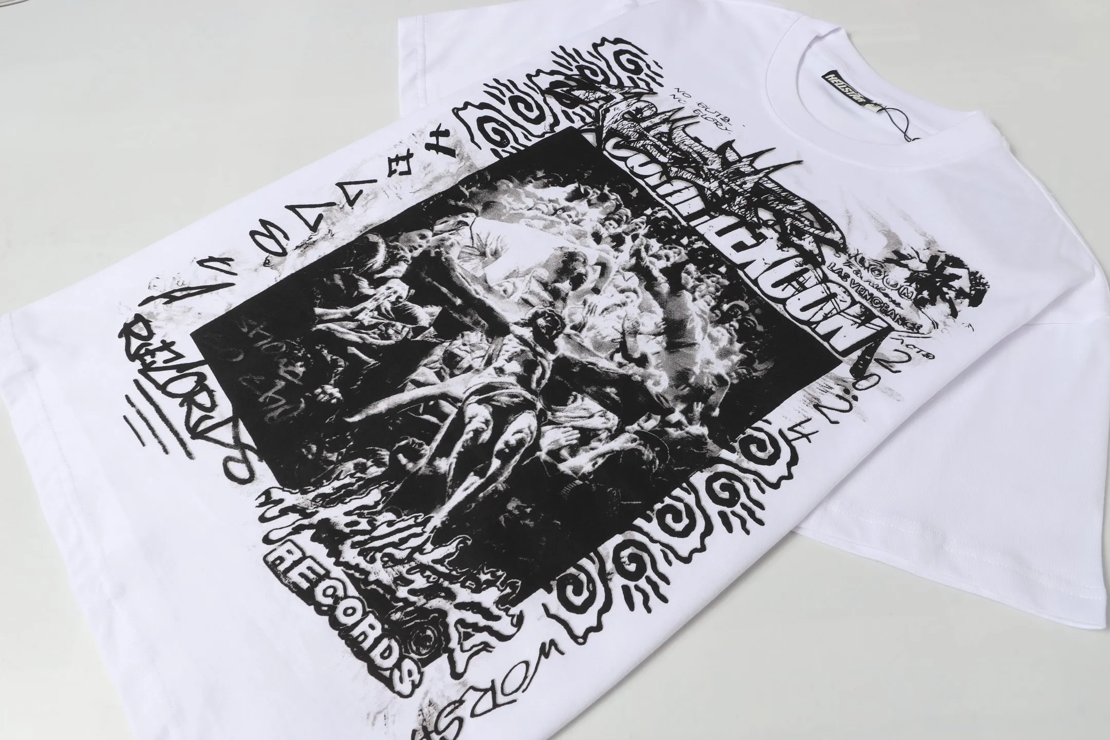 P108 Real-stock Hellstar Cross-border European and American style, street fashion brand pure cotton T-shirt Fabric (fabric): 32 pieces of 240g heavy combed double yarn pure cotton Size (size): S-M- L- X L Color (colour): white 👉