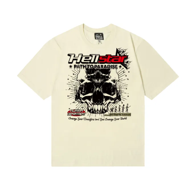 6720# P116 Hellstar American fashion high street pure cotton loose short-sleeved T-shirt Color: white black apricot code number