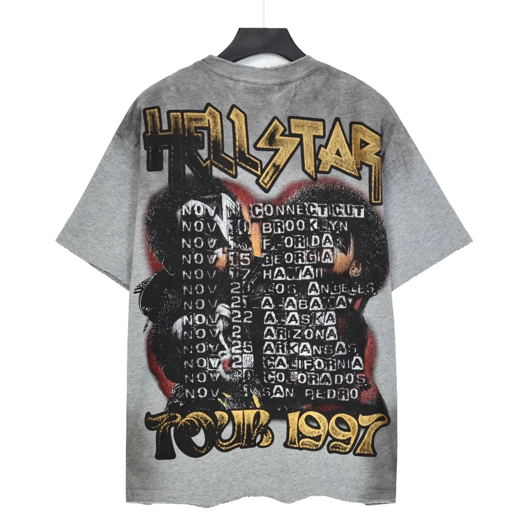 P134 Hellstar/Hellstar (actual shot) Craftsmanship: Washed and sprayed + holes + the whole piece washed and frayed Cross-border European and American style street brand pure cotton T-shirt Fabric (fabric): 32 pieces of 250g washed combed double yarn pure cotton Size (size): S-M- L- X L Color (colour): washed black/washed gray 👉