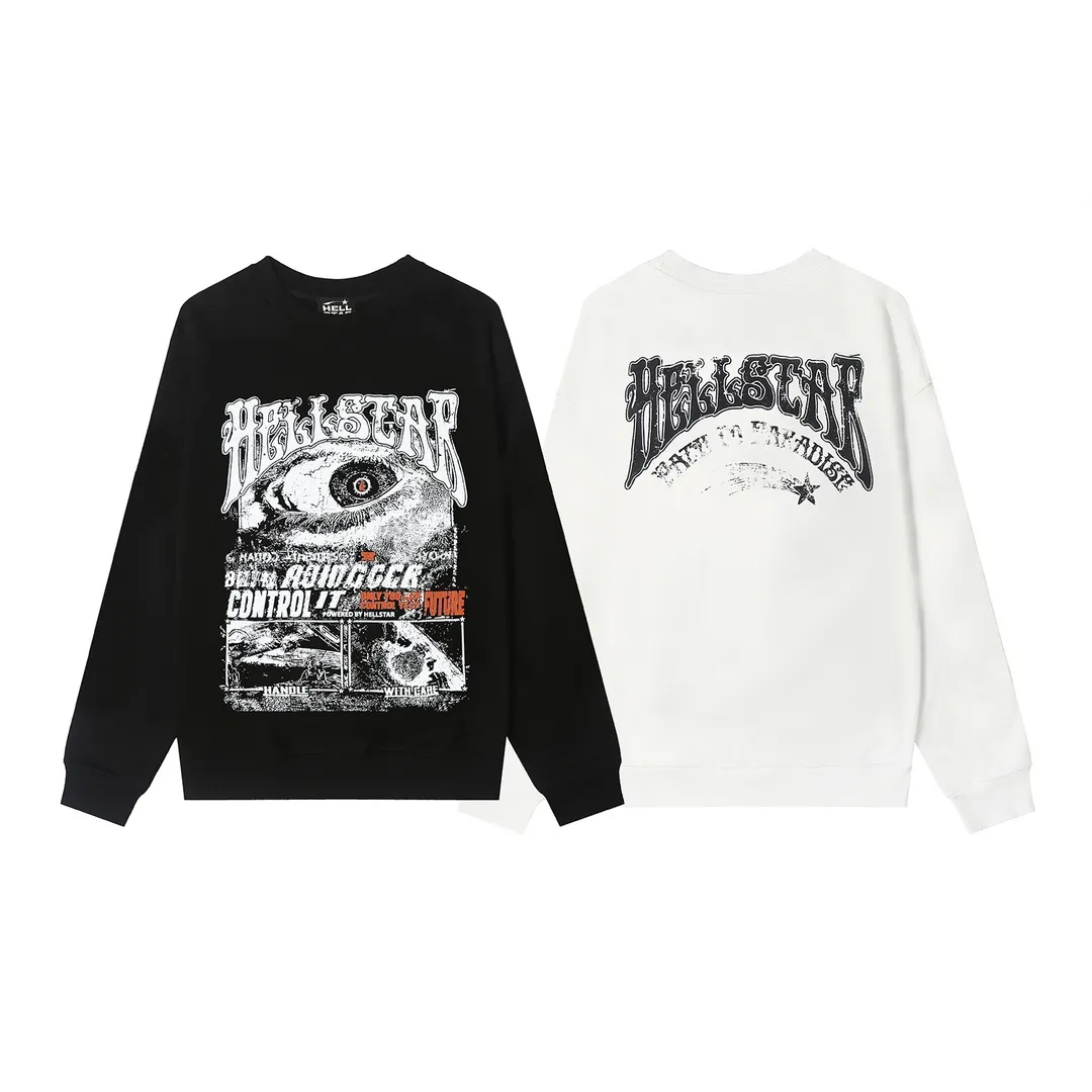 8820# P160 Hellstar high quality Hellstar American trendy printed cotton terry crew neck sweatshirt Color: White Black Size: S M L XL