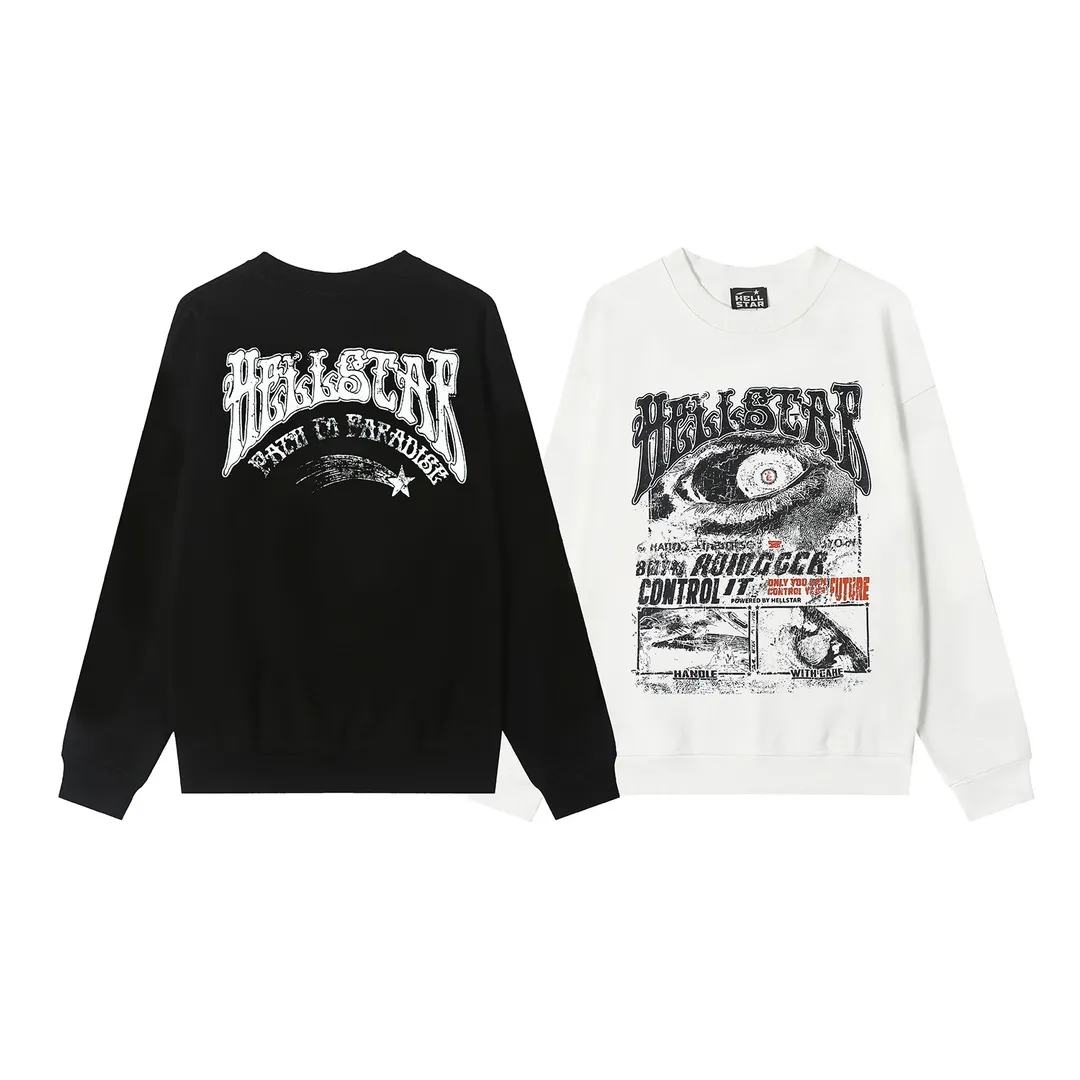 8820# P160 Hellstar high quality Hellstar American trendy printed cotton terry crew neck sweatshirt Color: White Black Size: S M L XL