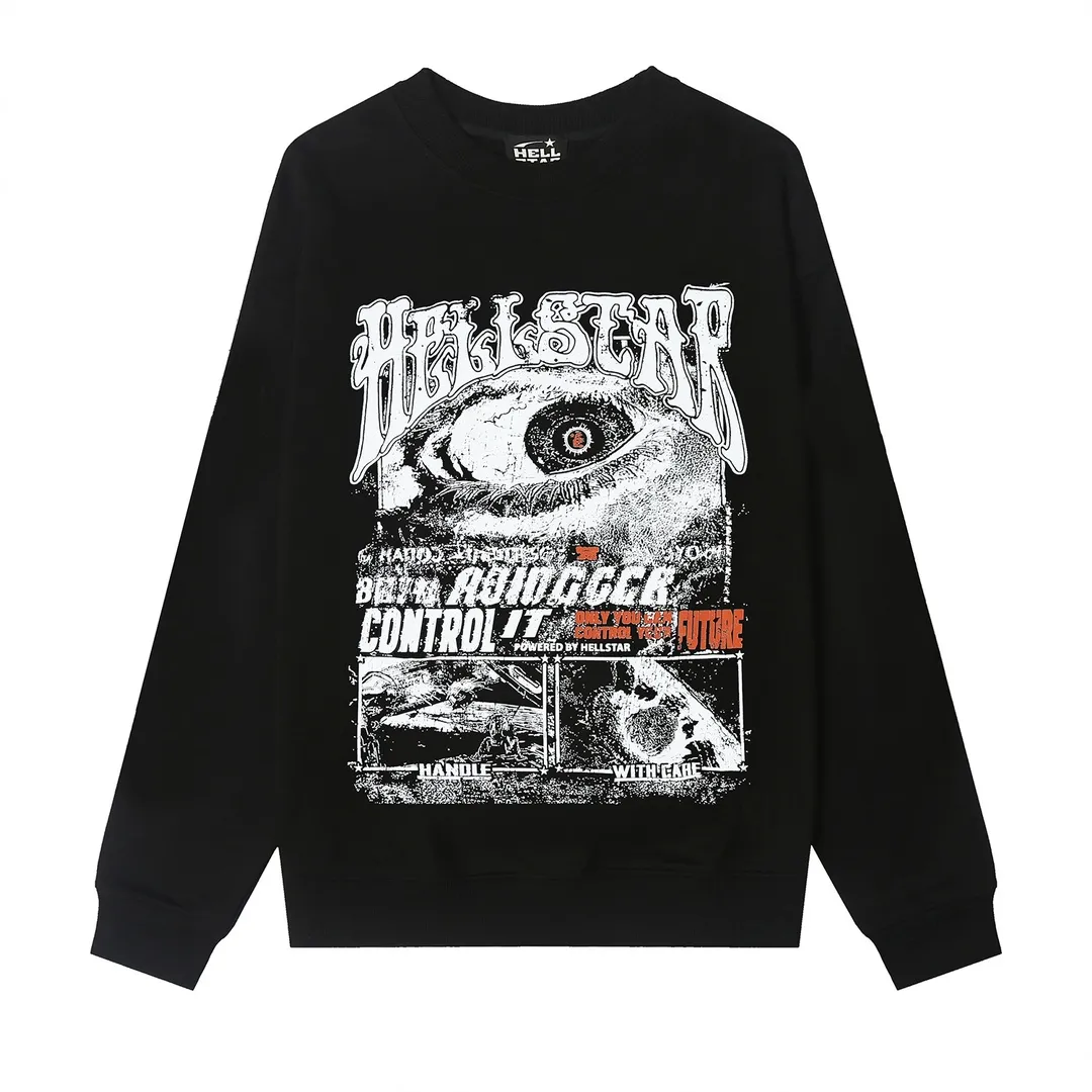 8820# P160 Hellstar high quality Hellstar American trendy printed cotton terry crew neck sweatshirt Color: White Black Size: S M L XL