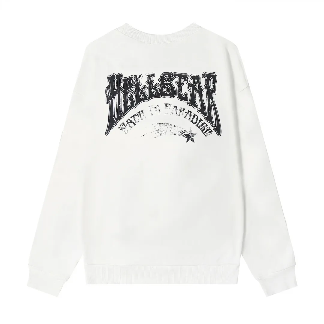 8820# P160 Hellstar high quality Hellstar American trendy printed cotton terry crew neck sweatshirt Color: White Black Size: S M L XL