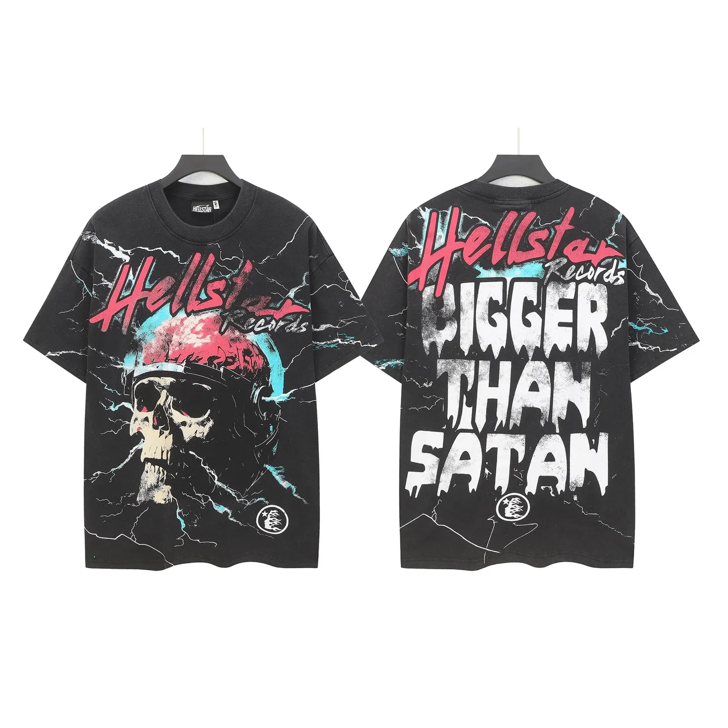 P124 Hellstar Hellstar Cross-border European and American style street fashion brand pure cotton T-shirt Fabric (fabric): 32 counts 250g washed combed double yarn pure cotton Size (size): S-M- L- X L Color (colour): Washed black (spray Ma Liu)