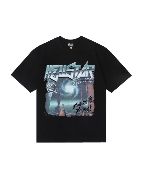 6825# P108 Hellstar American fashion high street pure cotton loose short-sleeved T-shirt Color: Black Size: S M L XL