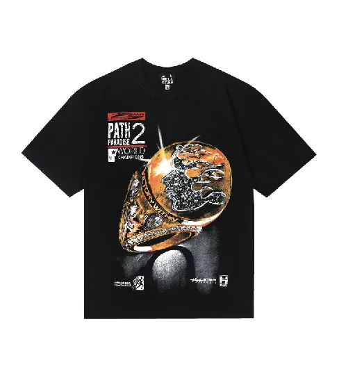 6789# P116 Hellstar Wrestler portrait letter print combed cotton men and women short-sleeved couple T-shirt Color: Black Size: S M L XL