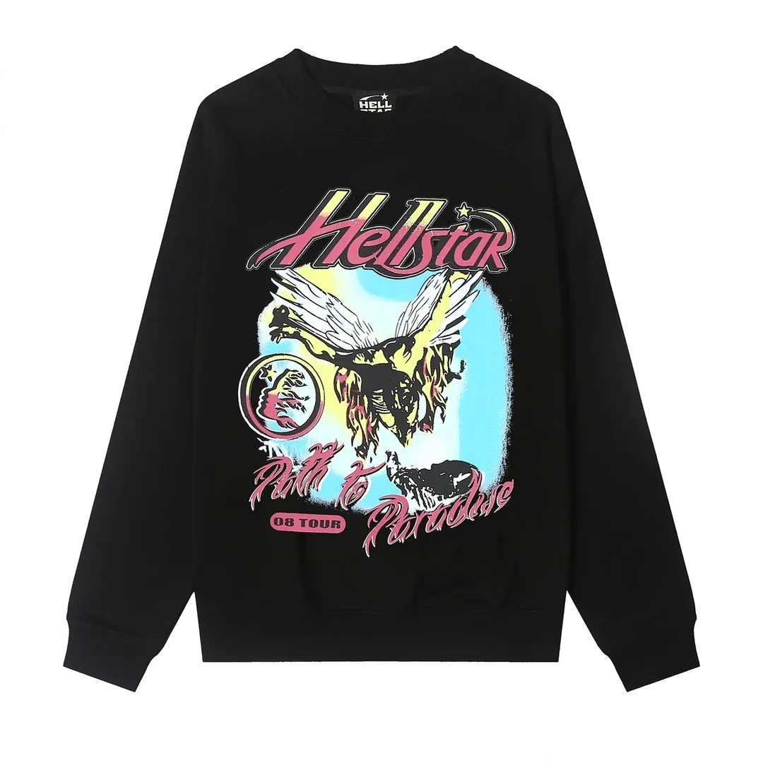 8816# P160 Hellstar high-quality Hellstar American trendy printed cotton terry crew neck sweatshirt Color: White Black Size: S M L XL