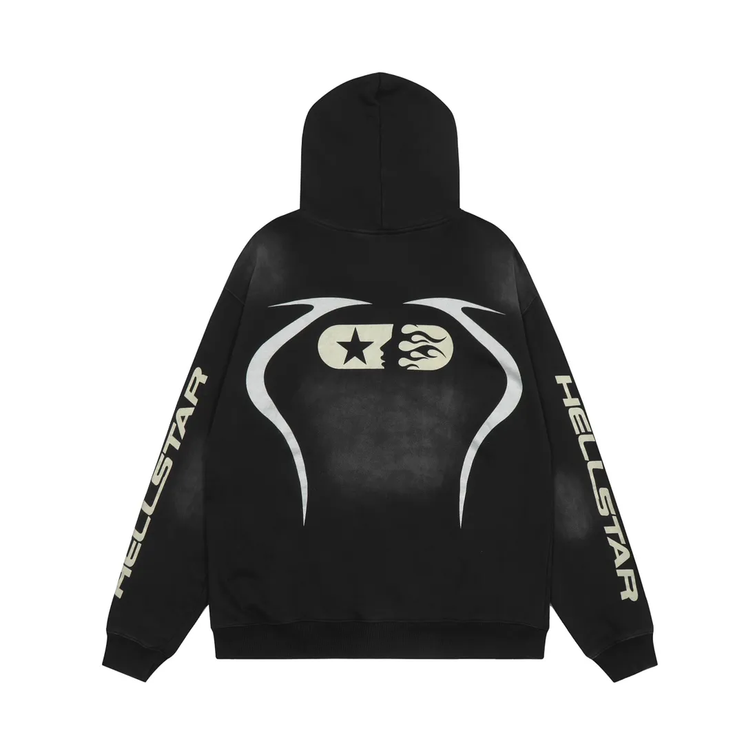 P240 Hellstar Sports Hooded Sweatshirt New trendy brand pure cotton washed and aged sweatshirt color (color): Vintage Black (washed black), Vintage Red (washed red) Size (size): S, M, L, XL