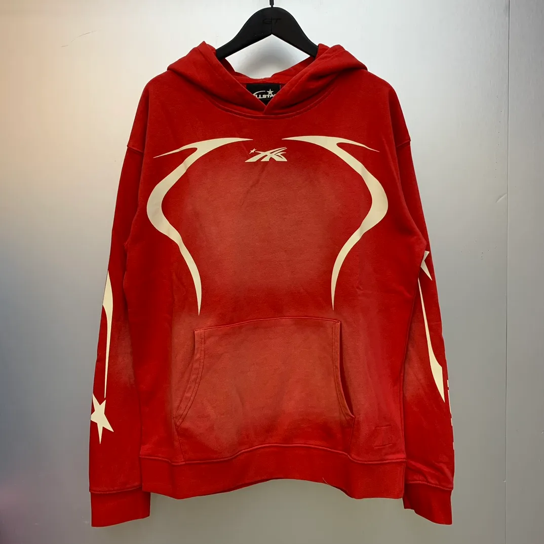 P240 Hellstar Sports Hooded Sweatshirt New trendy brand pure cotton washed and aged sweatshirt color (color): Vintage Black (washed black), Vintage Red (washed red) Size (size): S, M, L, XL