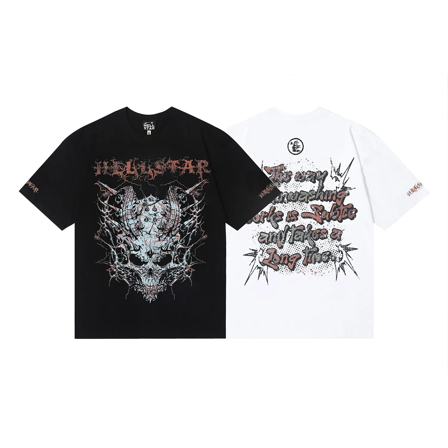 6679# P116 Hellstar American fashion high street pure cotton loose short-sleeved T-shirt Color: White Black Size: S M L XL