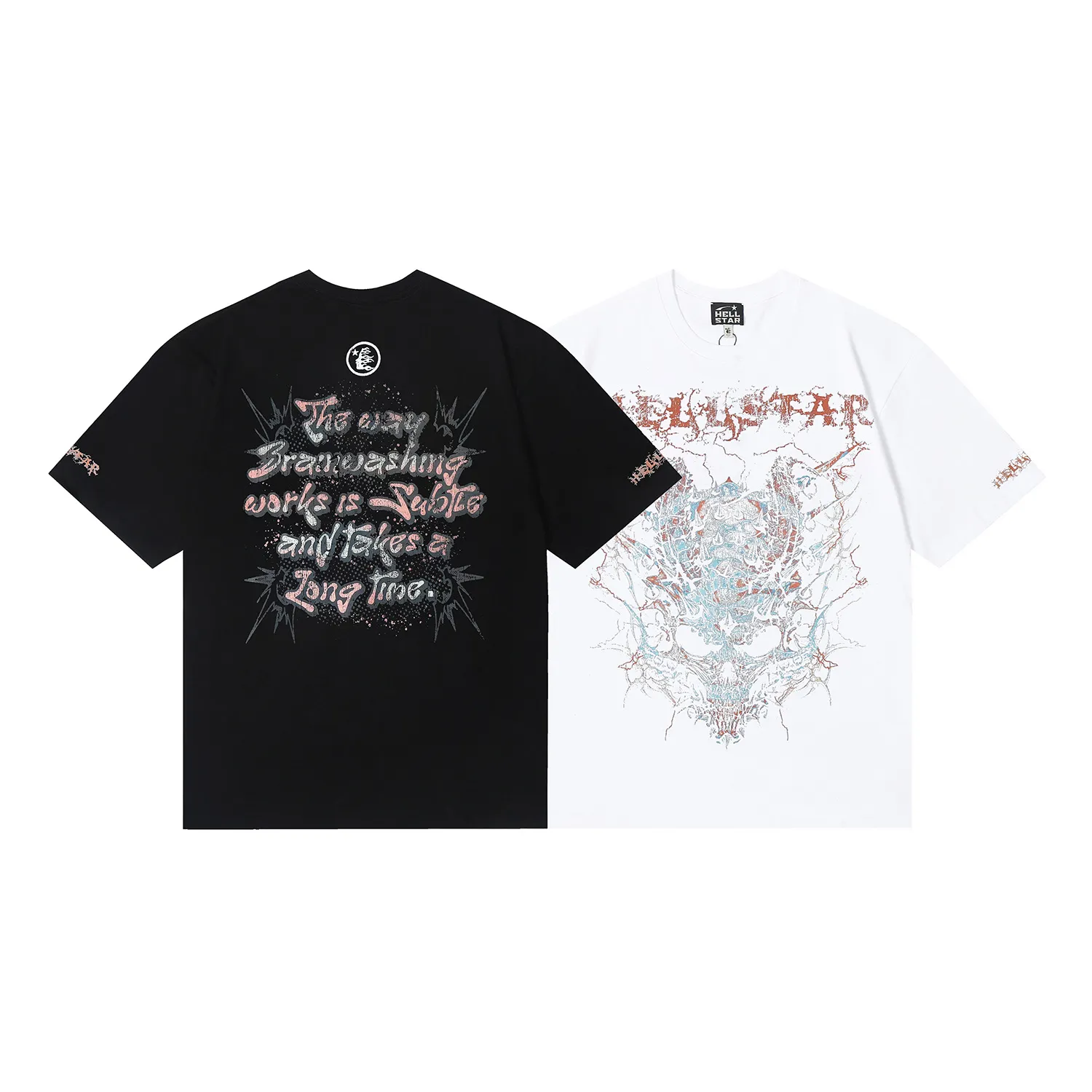 6679# P116 Hellstar American fashion high street pure cotton loose short-sleeved T-shirt Color: White Black Size: S M L XL