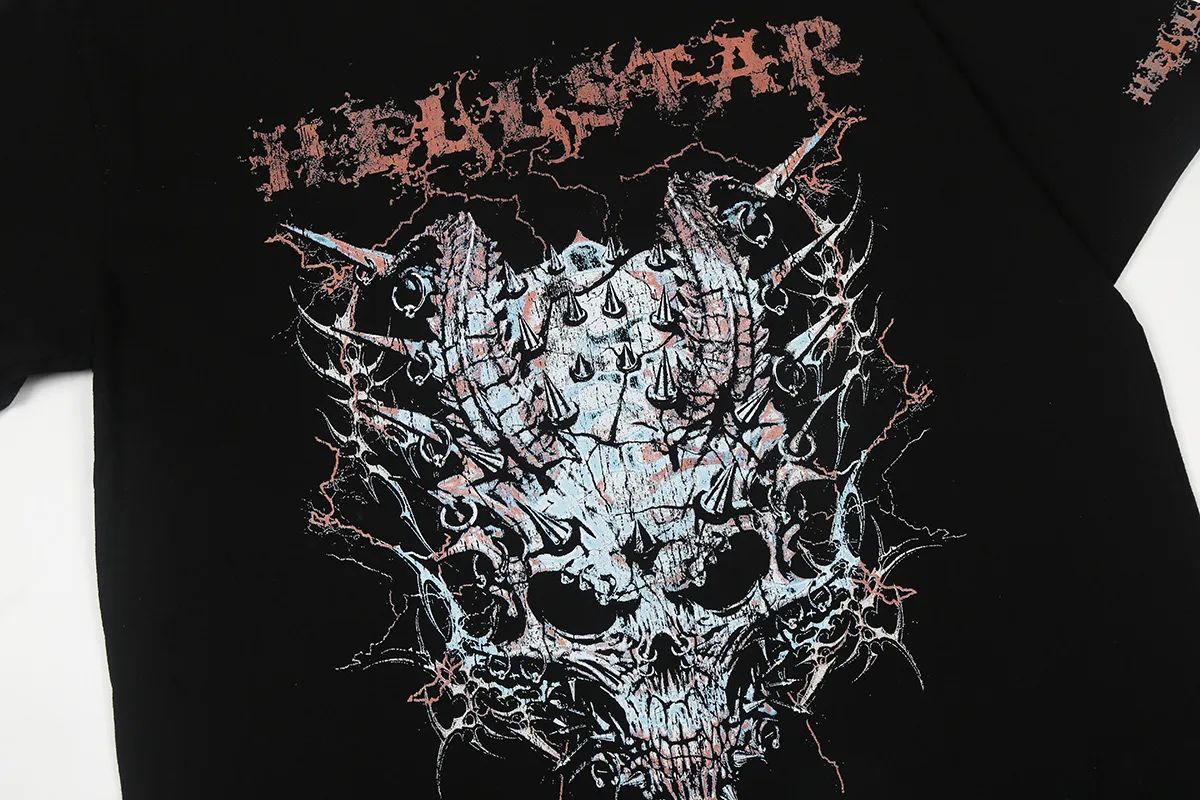 6679# P116 Hellstar American fashion high street pure cotton loose short-sleeved T-shirt Color: White Black Size: S M L XL