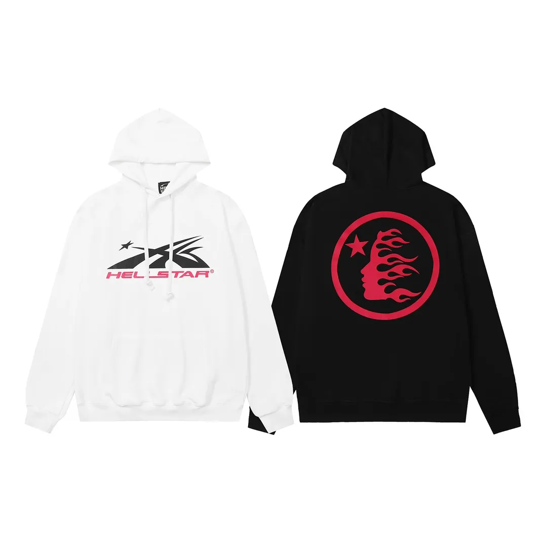 9911# P196 Ins American hip-hop trendy brand hellstar letter printed high street loose hooded pullover sweatshirt for men and women Color: Black White Size: S M L XL