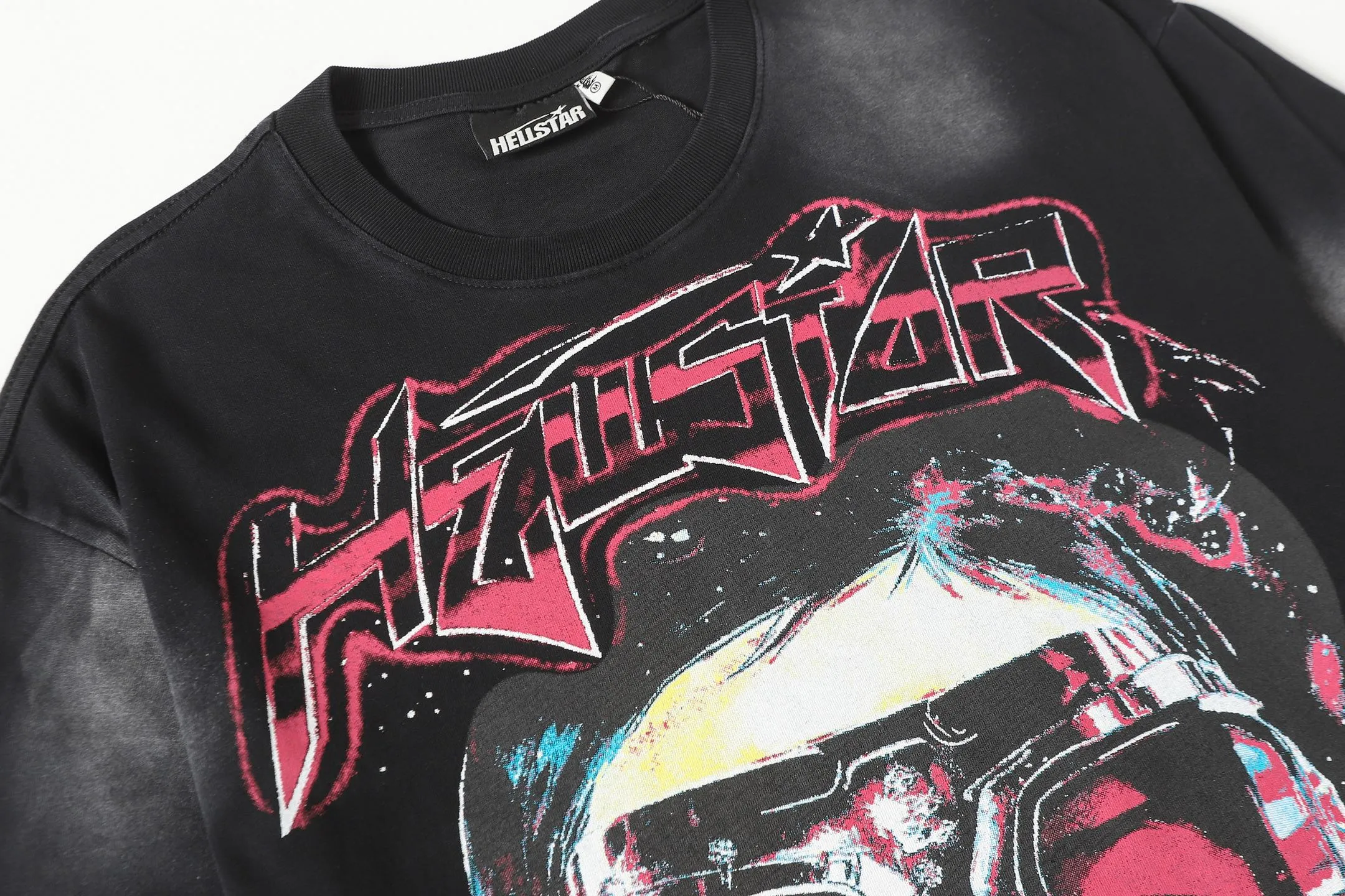 P124 Hellstar Hellstar Cross-border European and American style street fashion brand pure cotton T-shirt Fabric (fabric): 32 counts 250g washed combed double yarn pure cotton Size (size): S-M- L- X L Color (colour): Washed black (spray Ma Liu)