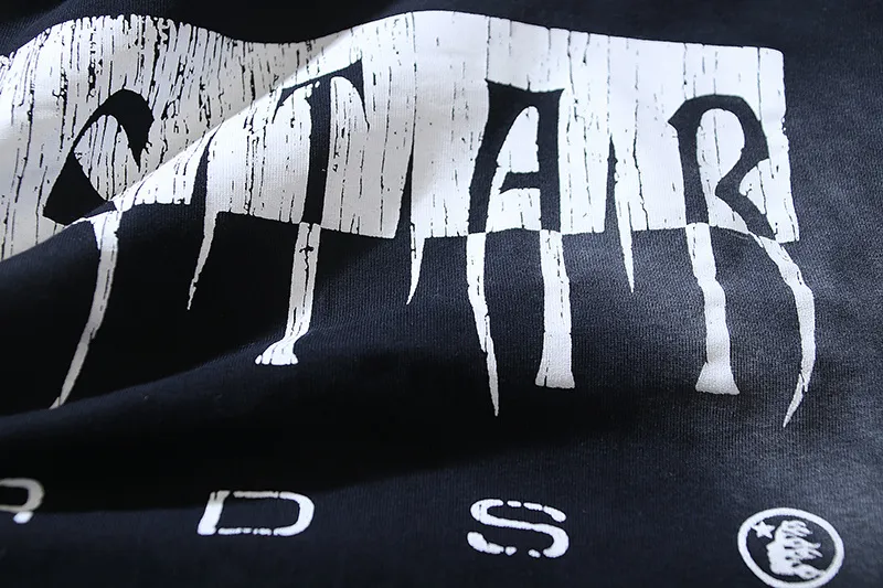 P140 Washed black reversible real shot Hellstar washed and worn reversible fashionable printed short-sleeved T-shirt Fabric: 250g 32 count fine cotton double yarn pure cotton Color: washed black + reversible + worn Size: S M L XL