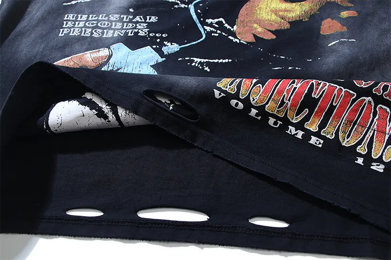 P140 Washed black reversible real shot Hellstar washed and worn reversible fashionable printed short-sleeved T-shirt Fabric: 250g 32 count fine cotton double yarn pure cotton Color: washed black + reversible + worn Size: S M L XL