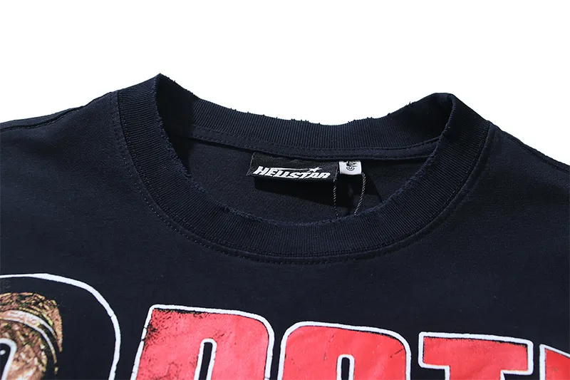 P140 Washed black reversible real shot Hellstar washed and worn reversible fashionable printed short-sleeved T-shirt Fabric: 250g 32 count fine cotton double yarn pure cotton Color: washed black + reversible + worn Size: S M L XL