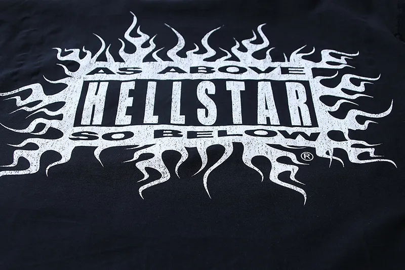 P140 Washed black reversible real shot Hellstar washed and worn reversible fashionable printed short-sleeved T-shirt Fabric: 250g 32 count fine cotton double yarn pure cotton Color: washed black + reversible + worn Size: S M L XL