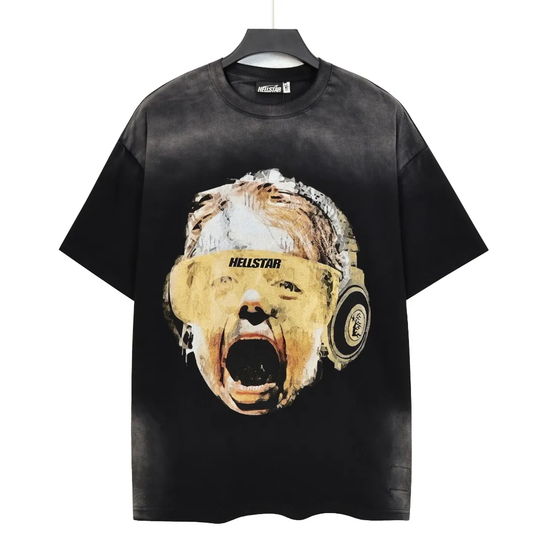 P124 Real-stock high-definition Hellstar Cross-border European and American style street brand pure cotton T-shirt Fabric (fabric): 32 pieces of 250g washed combed double yarn pure cotton Size (size): S-M- L- X L Color (colour): Washed black 👉
