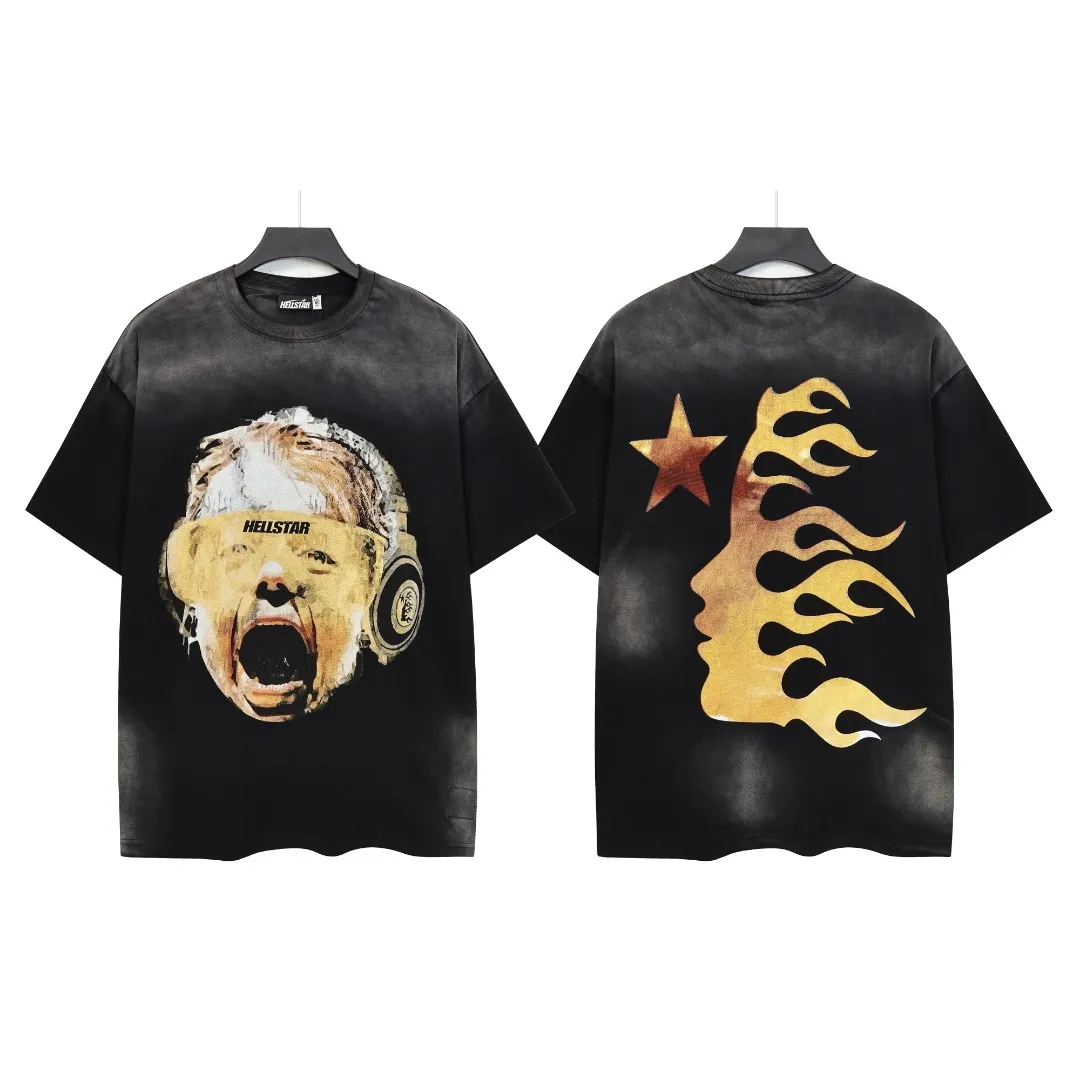 P124 Real-stock high-definition Hellstar Cross-border European and American style street brand pure cotton T-shirt Fabric (fabric): 32 pieces of 250g washed combed double yarn pure cotton Size (size): S-M- L- X L Color (colour): Washed black 👉