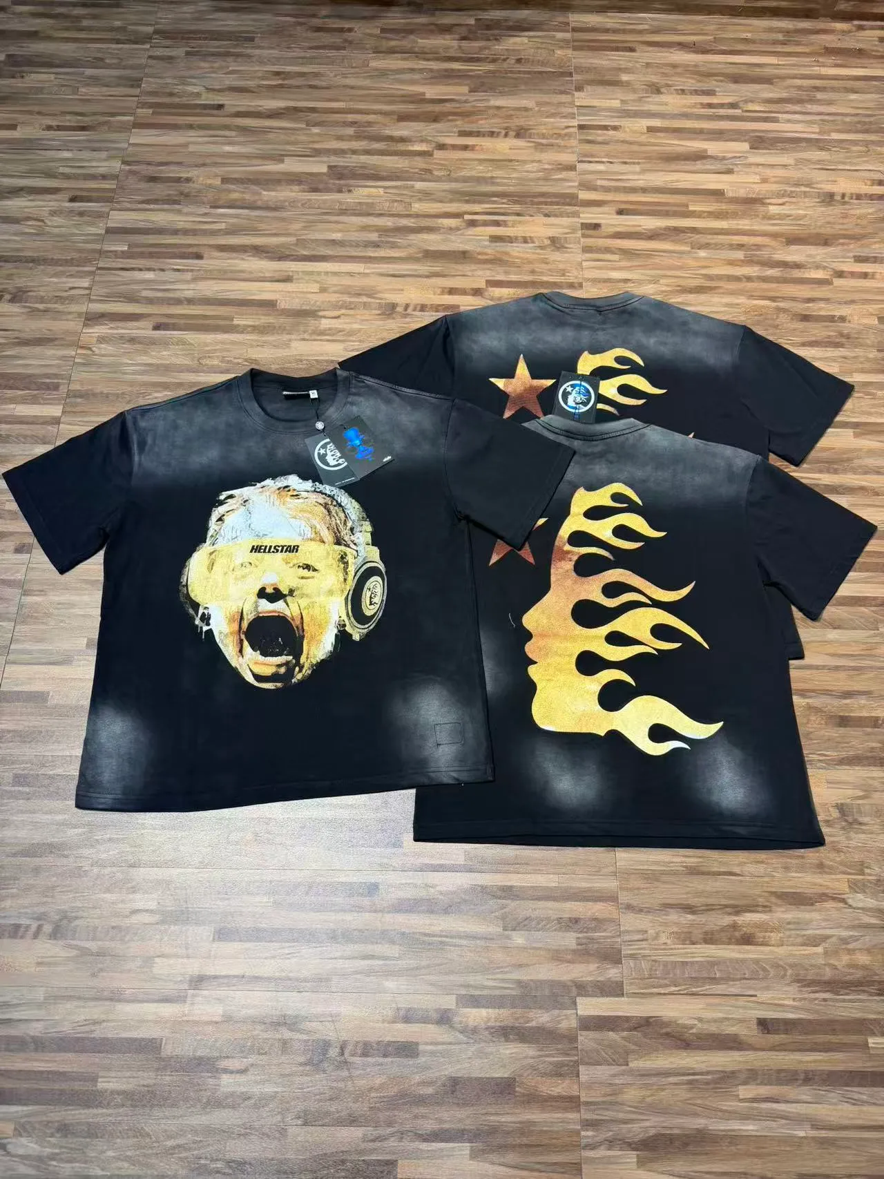 P124 Real-stock high-definition Hellstar Cross-border European and American style street brand pure cotton T-shirt Fabric (fabric): 32 pieces of 250g washed combed double yarn pure cotton Size (size): S-M- L- X L Color (colour): Washed black 👉