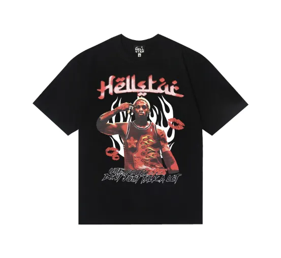 6718# P116 Hellstar American fashion high street pure cotton loose short-sleeved T-shirt Color: White Black Size: S M L XL