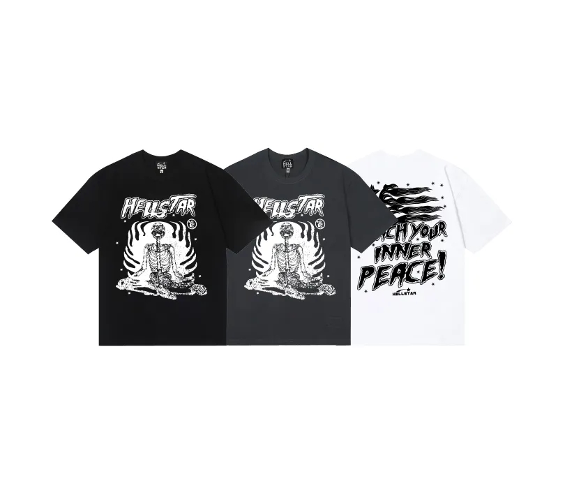 6671# P116 Hellstar American fashion high street pure cotton loose short-sleeved T-shirt Color: White Black Gray Size: S M L XL
