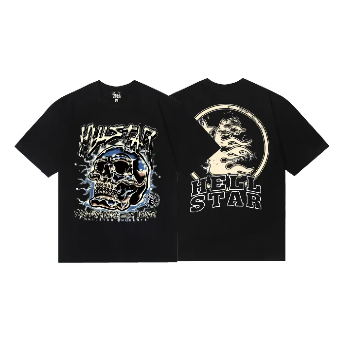 6813# P116 Hellstar American fashion high street pure cotton loose short-sleeved T-shirt Color: Black Size: S M L XL