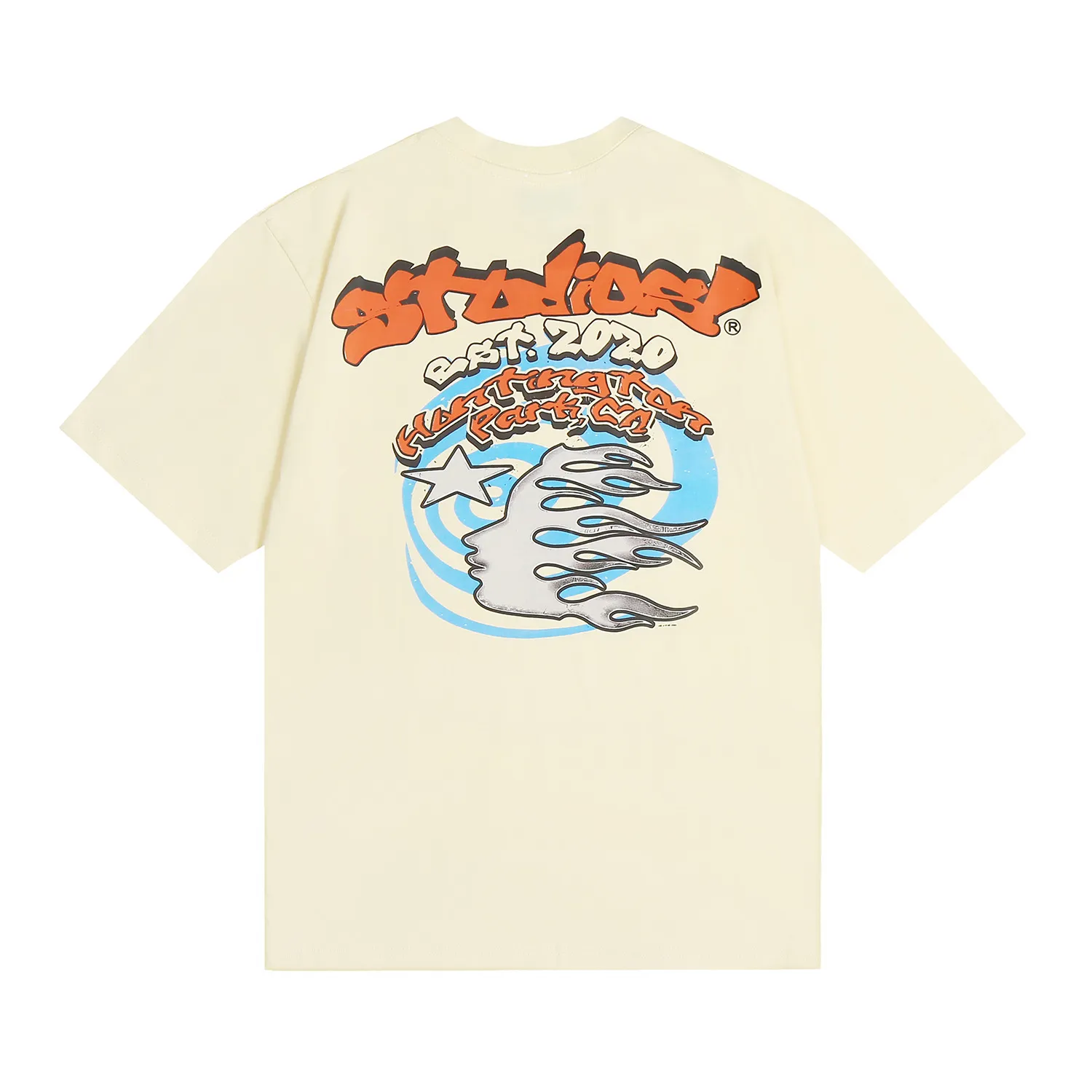 6653# P112 Hellstar American fashion high street pure cotton loose short-sleeved T-shirt Color: White Black Apricot Code Number: S M L XL