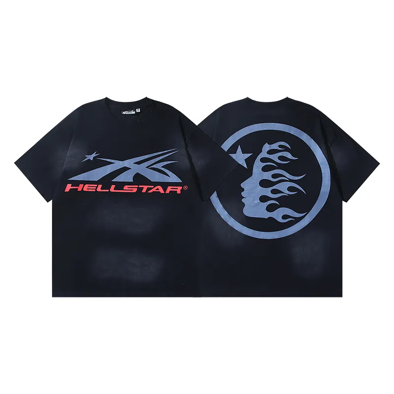 P126 6756#washed black Real shot Hellstar washed retro beauty trend printed short-sleeved T-shirt Fabric: 250g 32 count fine cotton double yarn pure cotton Color: washed black Size: S M L XL