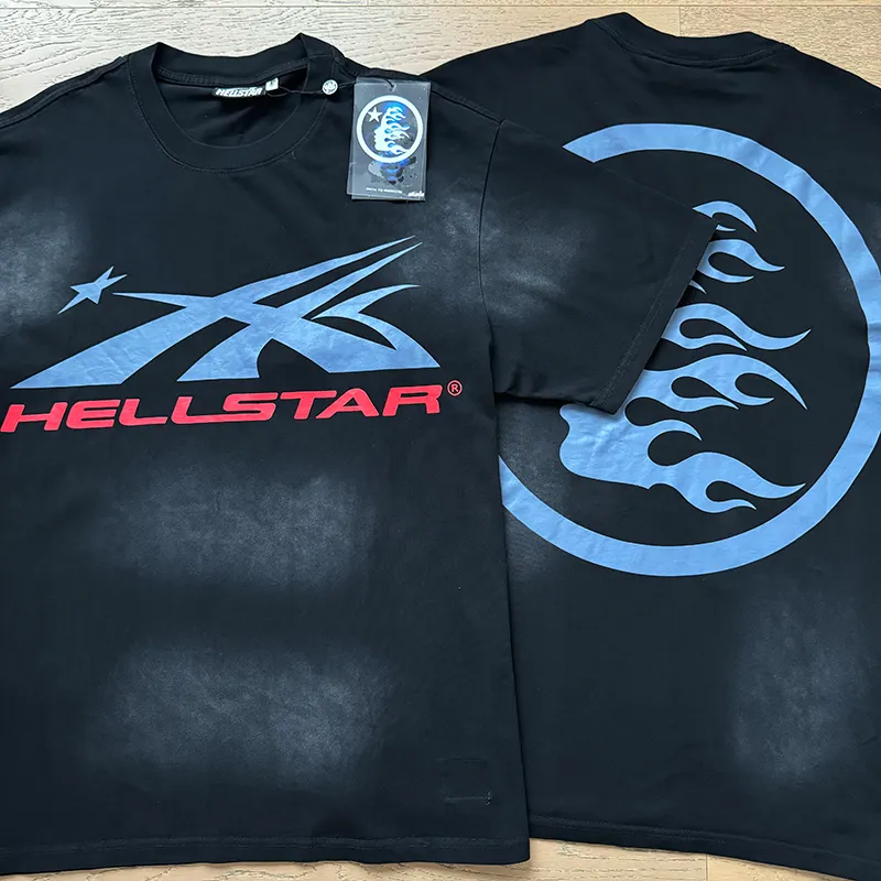 P126 6756#washed black Real shot Hellstar washed retro beauty trend printed short-sleeved T-shirt Fabric: 250g 32 count fine cotton double yarn pure cotton Color: washed black Size: S M L XL