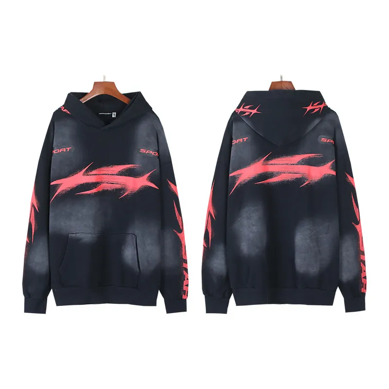 P216 Washed black Real shot Hellstar Washed distressed terry high street retro hooded sweatshirt Fabric 380g pure cotton terry cloth Color: Washed black Size: S M L XL