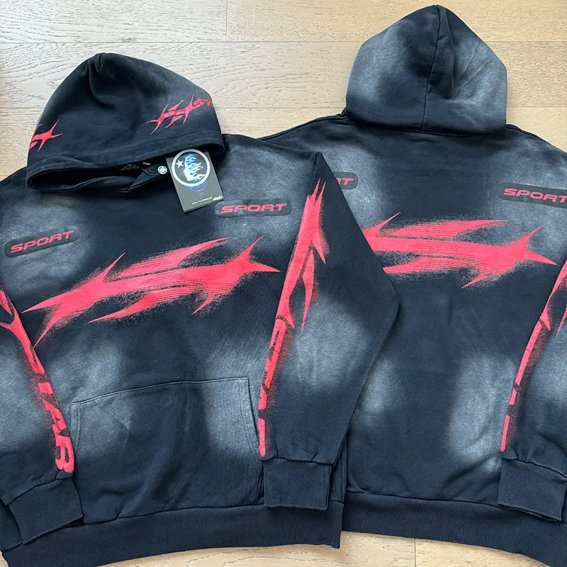 P216 Washed black Real shot Hellstar Washed distressed terry high street retro hooded sweatshirt Fabric 380g pure cotton terry cloth Color: Washed black Size: S M L XL