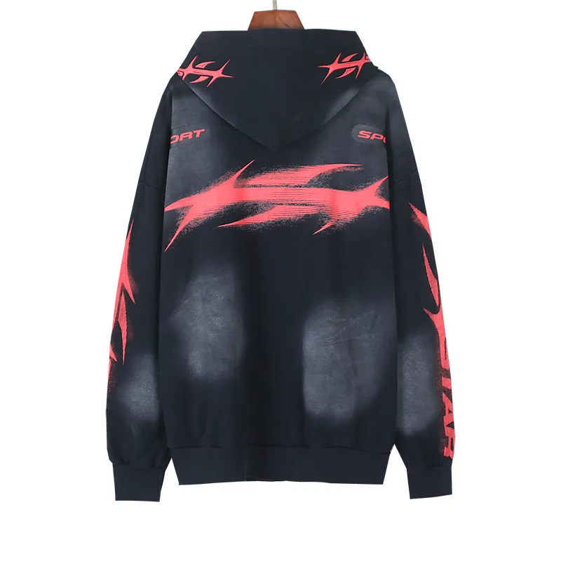 P216 Washed black Real shot Hellstar Washed distressed terry high street retro hooded sweatshirt Fabric 380g pure cotton terry cloth Color: Washed black Size: S M L XL