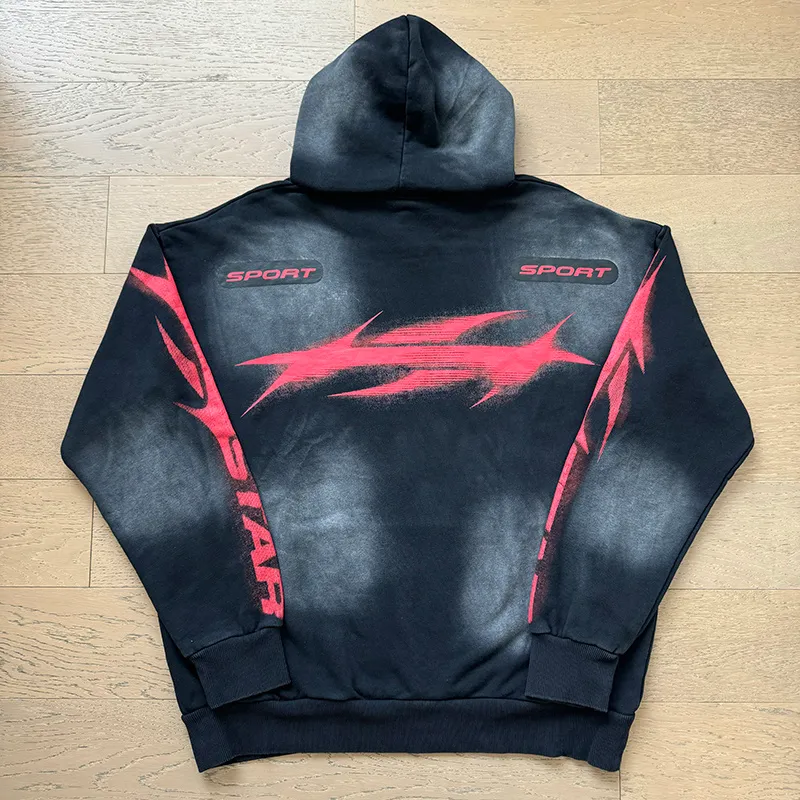 P216 Washed black Real shot Hellstar Washed distressed terry high street retro hooded sweatshirt Fabric 380g pure cotton terry cloth Color: Washed black Size: S M L XL