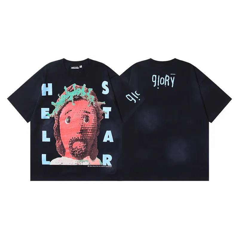P130 6730#washed black Real shot Hellstar washed retro beauty trend printed short-sleeved T-shirt Fabric: 250g 32 count fine cotton double yarn pure cotton Color: washed black Size: S M L XL