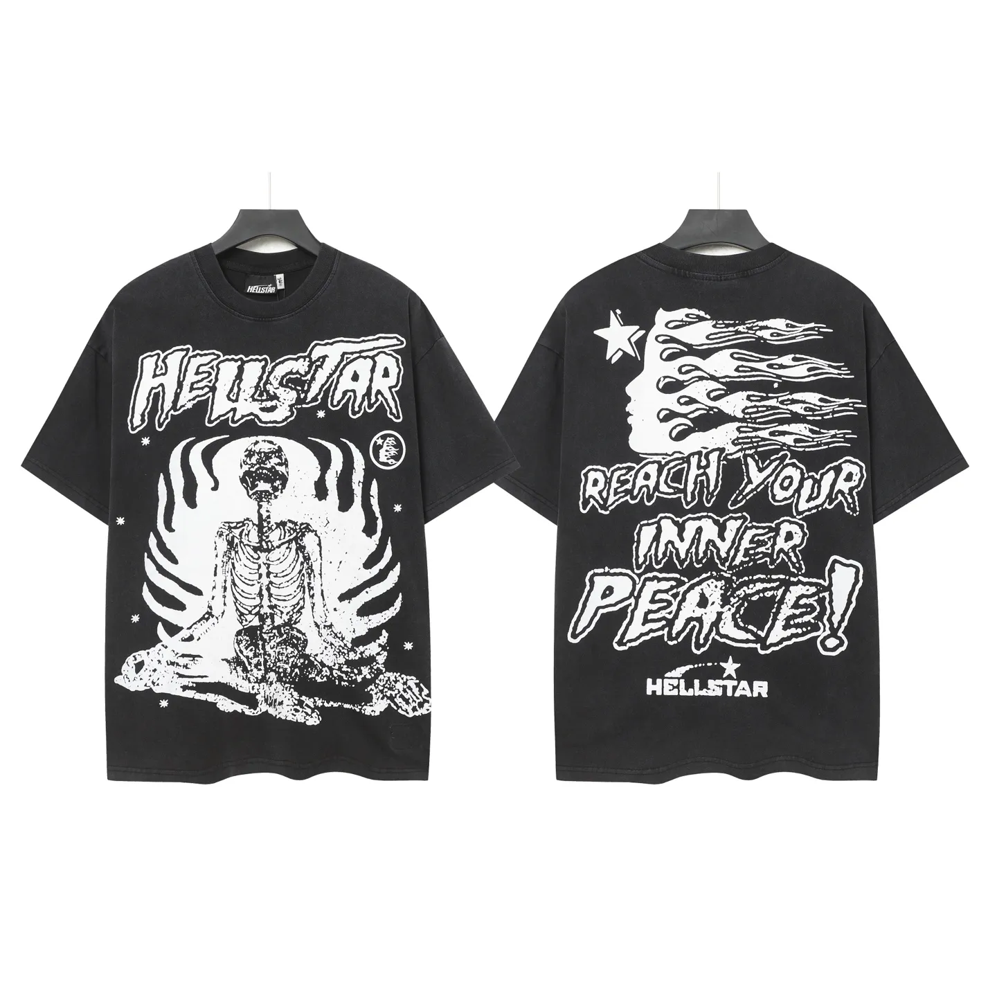 P122 Hellstar Cross-border European and American style street fashion brand pure cotton T-shirt Fabric (fabric): 32 counts of 250g washed combed double yarn pure cotton Size (size): S-M- L- X L Color (colour): Washed black (spray Ma Liu)