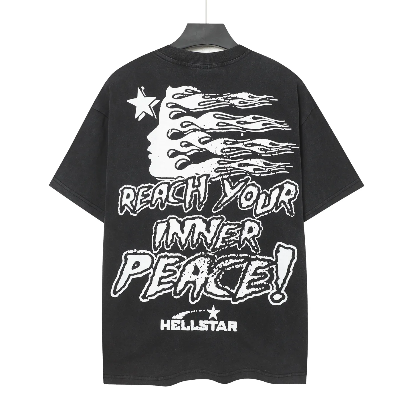 P122 Hellstar Cross-border European and American style street fashion brand pure cotton T-shirt Fabric (fabric): 32 counts of 250g washed combed double yarn pure cotton Size (size): S-M- L- X L Color (colour): Washed black (spray Ma Liu)