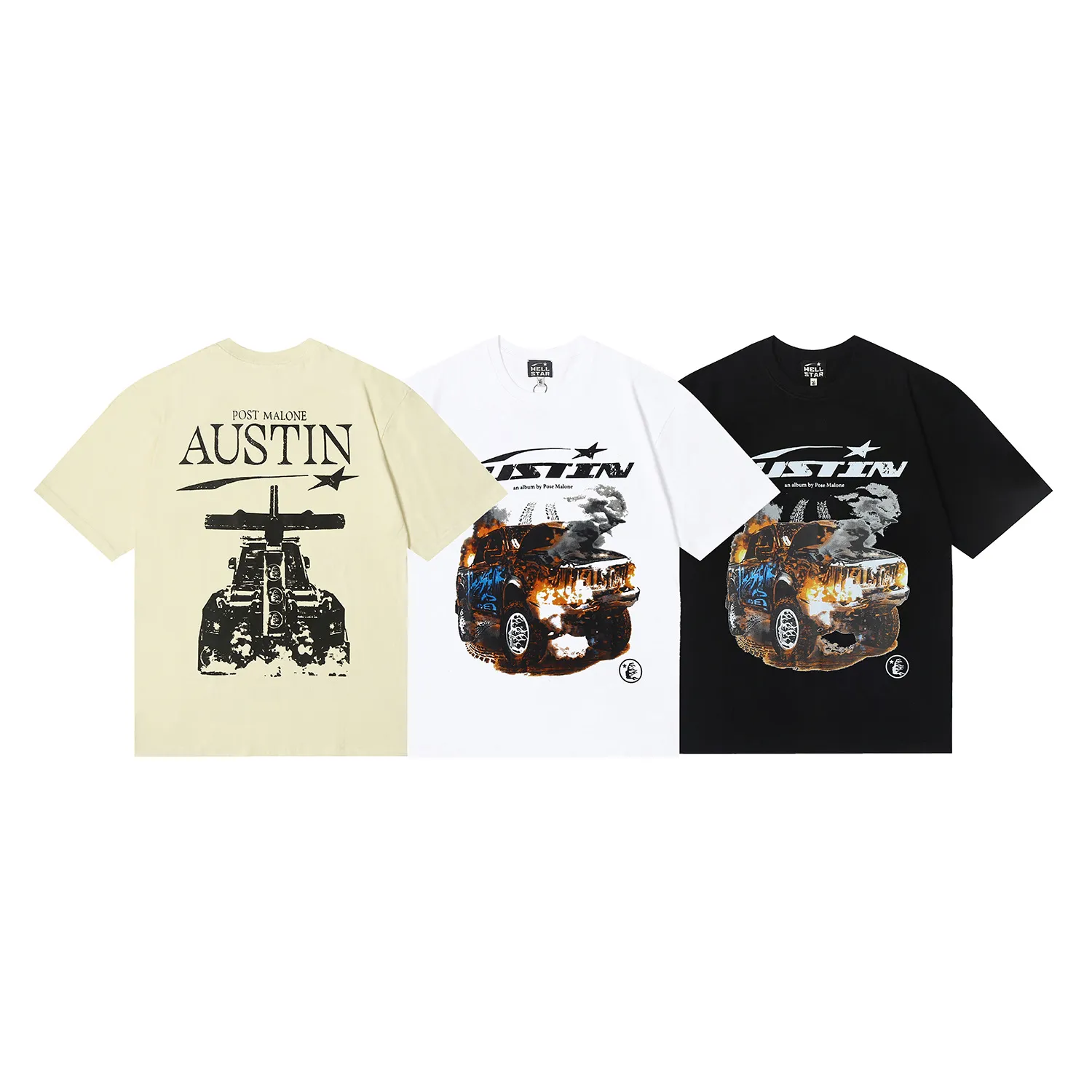 6612# P116 Hellstar short-sleeved Hellstar Rapper star fashion brand American fashion print high street retro T-shirt Color: White Apricot Black Size: S M L XL