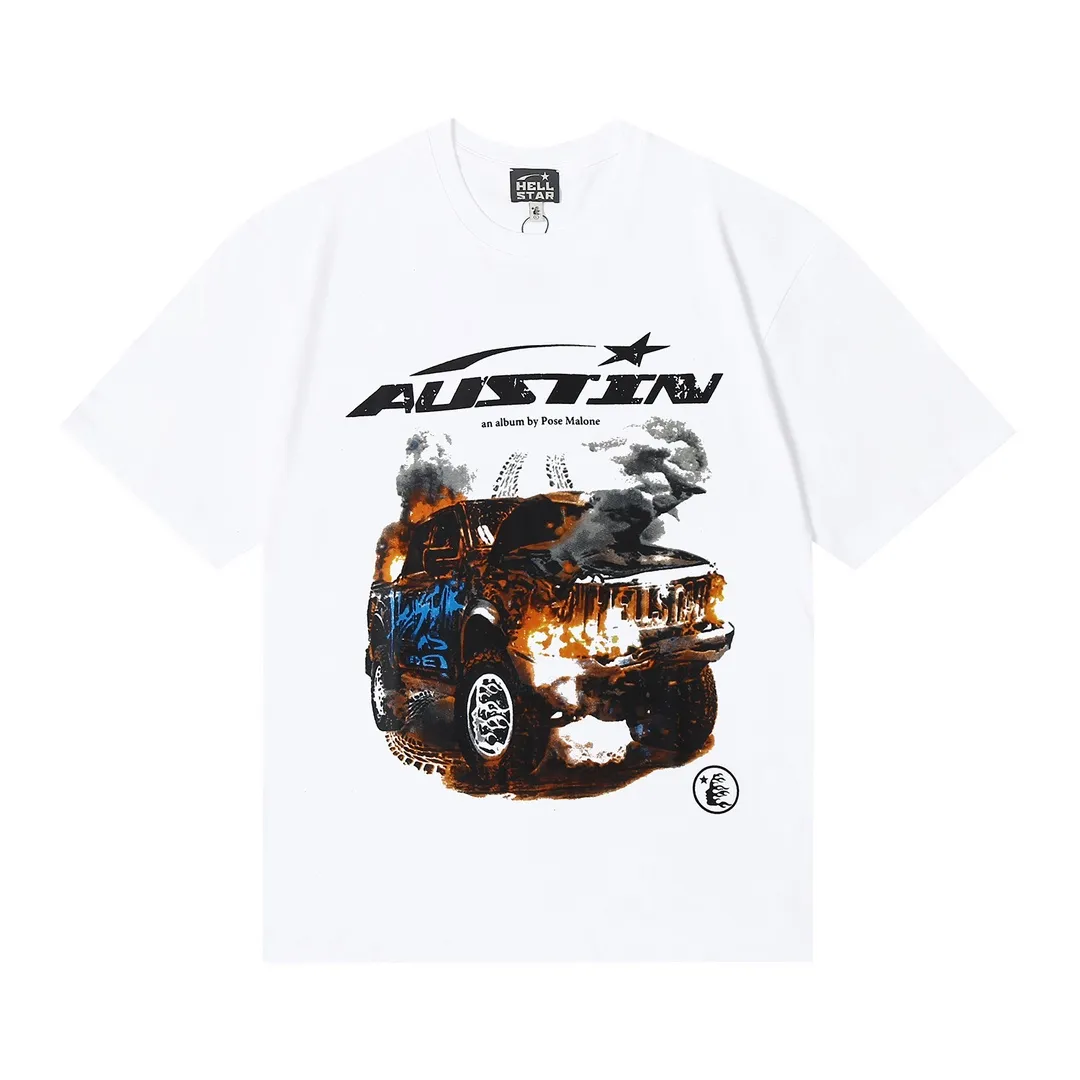 6612# P116 Hellstar short-sleeved Hellstar Rapper star fashion brand American fashion print high street retro T-shirt Color: White Apricot Black Size: S M L XL