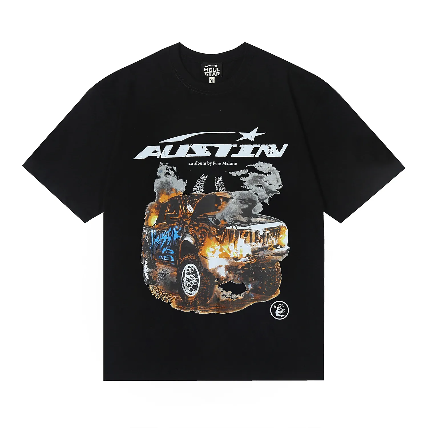 6612# P116 Hellstar short-sleeved Hellstar Rapper star fashion brand American fashion print high street retro T-shirt Color: White Apricot Black Size: S M L XL